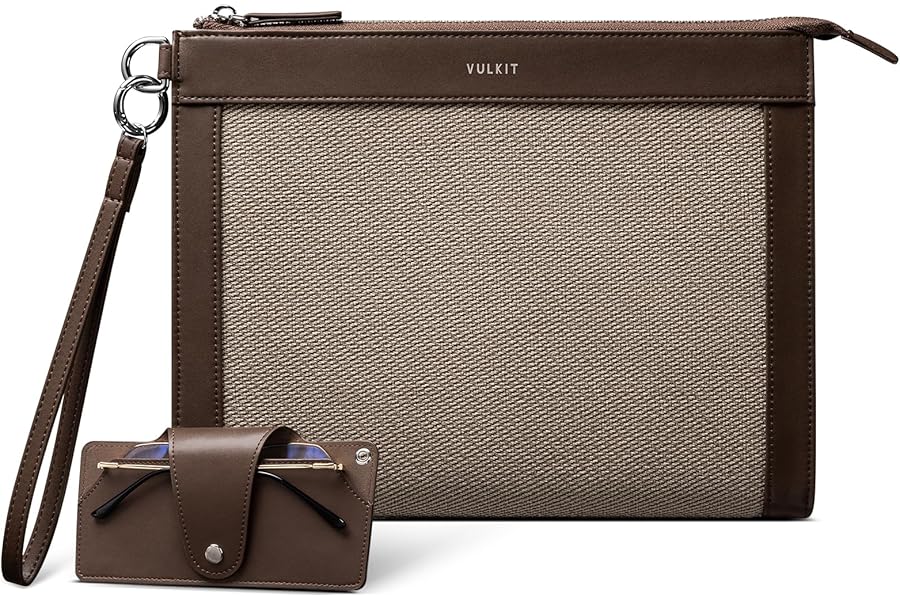 VULKIT Mens Clutch Bag, Pouch Bag for Men with Removable Glasses Case, Large Wrist Band Zipper Wallet, Business Handbag
