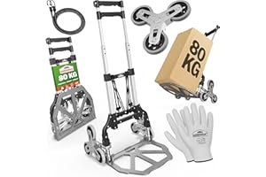 GARDEBRUK® Foldable Stair Climber with Heavy Duty Steel Frame | Adjustable Height | Load up to 80 kg | Transport Moving Boxes, Bubble Wrap, A4 Paper, Blue Roll | Puncture-Proof PP Tyres