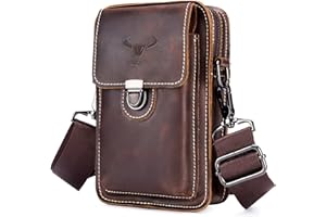 BAIGIO Riñonera Hombre Cuero Bolsa de Cintura Cinturón Vintage Bolsillo Cartera Funda para Teléfono Móvil para Deportes Running Fiestas Jogging Trekking