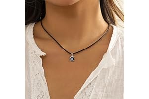 Atentuyi Ojo Malvado Collar Colgante Bohemia Ojo Azul Diminuto Punto Gargantilla Vidrio Turco Cuero Negro Cuerda Cadena Collar De Joyería Para Las Mujeres Y Las Niñas De Protección De La Suerte