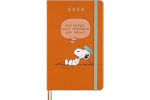 Moleskine Peanuts Agenda Hebdomadaire 2026, 12 Mois avec Espace pour les Notes, Couverture Rigide, Fermeture Élastique et Autocollants Thématiques, Format Large 13 x 21 cm