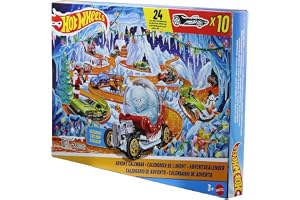 Hot Wheels adventskalender 2026 | Med 10 fordon i skala 1:64, 14 vintertillbehör och 10 ornamentklämmor, JLG41
