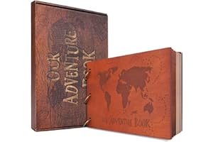 JIMBON Wooden Gifts Our Adventure Book Scrapbook Photo Album,DIY Handmade Movie Up Travel Photo Album,Memories Scrapbook for Anniversary,with 3D Wooden Cover, 11.6 x 7.5 inches, 60 Pages