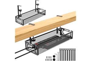 FoiiLiio Vassoio per la Gestione dei Cavi Sotto la Scrivania Senza Trapano, Cable Management Scrivania per Ufficio e Casa Scrivania, Nero