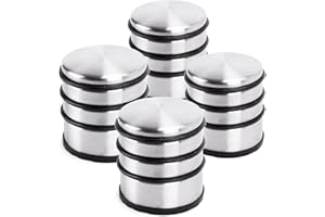 Oxid7® 4x Butoir de porte en acier inoxydable brossé mat ⌀ 8,7cm, hauteur: 8cm | Butoir de porte massif 1,1 kg aussi pour portes lourdes | 3 anneaux en caoutchouc de haute qualité comme protection