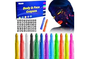 ROIZEFAR Trucchi Fluo per Il Viso per Bambini 12 Colori, Include 6 Colori Truccabimbi Neon Glow-In-The-Dark, Colori per Pancia Gravidanza, Face Painting di Halloween, Pittura Del Viso per Bambini
