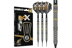 WINMAU – Michael Van Gerwen MvG - EvoX Professional Steel Tip Darts Set with Dart Flights and Stems - Available in Soft Tip 18g Barrel / 20g Full Weight and Steel Tip 21g, 22.5g & 24g