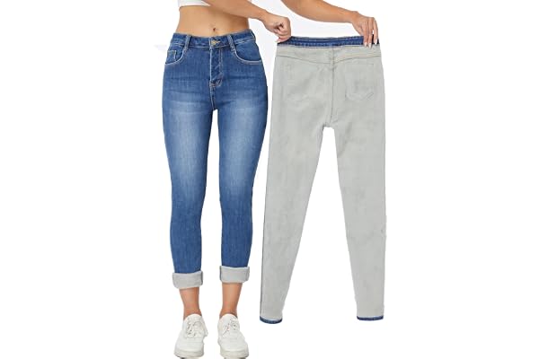 Yehopere Fleece fodrade termo vinter jeans tunna jeans byxor jeggings varma stretchjeans