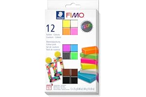 STAEDTLER 8013 C12-3 FIMO Effect Colour Pack - Arcilla polimérica para modelar de secado al horno. Pack "Neon" con 12 medias pastillas de 25g (colores surtidos) e instrucciones