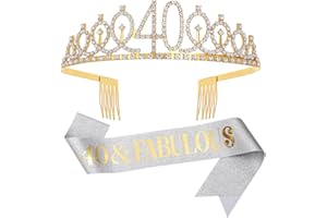 DIMETEY Sliver Gold "40 & Fabulous"Sash & Rhinestone Tiara Set, 40th Birthday Gifts for Women, Birthday Sash/Tiara for Women's 40th Birthday Party Decoration (Sliver 40th)
