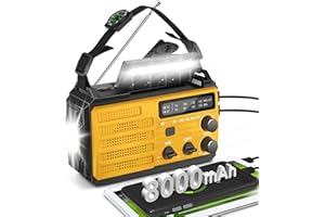 RYCHI 8000mAh Emergency Wind Up Radio, Hand Crank Solar, AM/FM Radio with 3-Mode Flashlight, 2-Mode Reading Lamp, SOS Alarm with USB Phone Charger for Emergency Outdoor