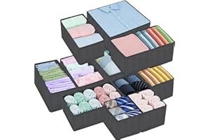 ENCOUN Lot de 12 boîtes de rangement, organisateur de tiroir, compartiments de tiroir d'armoire, boîte de rangement en tissu pliable gris et chaussettes, cravates, soutiens-gorge, ceintures