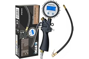 STIX Pistolet do pompowania opon PSAIR-1 z cyfrowym manometrem - wąż 40 cm, 0-18 bar, precyzyjne urządzenie do pompowania kół do samochodów i motocykli