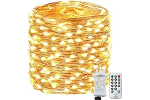 Bollengold 220LED Fairy Lights Mains Powerd with Remote & Timer - 8 Modes Christmas Lights Indoor Plug in, Waterproof Copper Wire Lights for Bedroom, Home, Garden(Warm White)
