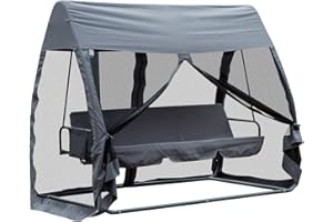 Outsunny Hollywoodschaukel Schaukelbank Gartenliege 3-Sitzer mit Seitenwänden Grau 240x140x197cm