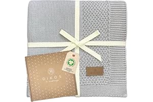DIKOS® Babydecke aus *100%* GOTS Bio Baumwolle grau | weiche Neugeborenen Baby Decke Strickdecke mit Bordüre Mädchen / Junge ganzjährig | nachhaltige Kuscheldecke Baumwolldecke | Geschenk zur Geburt