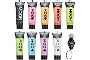 Moon Glow, Pastell-Neon-UV-Gesichts- und Körperfarbe, 12 ml, inklusive UV-Schlüsselanhänger (10 Stück (1 Stück))