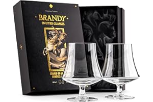 GLASSIQUE CADEAU Lot de 2 verres à renifler en cristal avec tige courte pour brandy, cognac et armagnac de 425,2 g