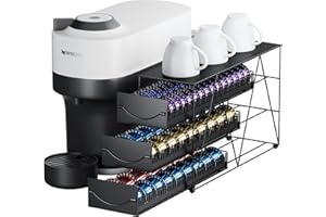 Le tiroir HFHOME peut contenir 90 dosettes Vertuo, organisateur de dosettes N à 3 niveaux, support de rangement de capsules de café en métal - Comptoir de café de cuisine à domicile.