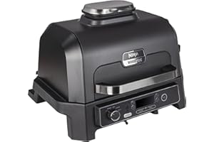 Ninja Woodfire Pro XL grill elektryczny, duży grill zewnętrzny 4 w 1 z frytkownicą na gorące powietrze z systemem Smart Cook i wbudowanym termometrem, pellet na drewno, odporny na warunki