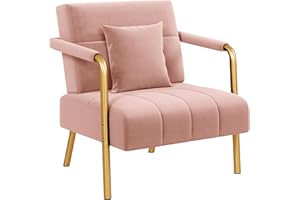 Yaheetech 1 Seater Modern Sofa Velvet Accent Armchair with Gold-tone Metal Arms and Legs for Bedroom, Home Office, Studio, Living Room Furniture Pink