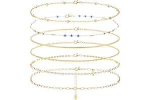 JeryWe 6PCS Gold Plated Body Chains for Women Evil Eye Beaded Waist Chains Bikini Belt Belly Chains for The Waist Girls Summer Beach Body Jewellry Adjustable