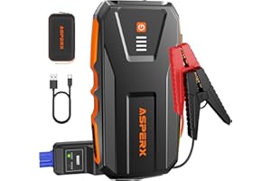 AsperX Booster Batterie Voiture,Demarreur Batterie Voiture avec Lampe LED et Boussole,IP64 Étanche,pour 12V Voitures, Camion, Moto(Jusqu'à 10.0L Diesel ou 8.0L Gaz)