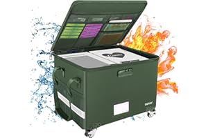 ENGPOW Caja de documentos ignífuga con ruedas, caja de almacenamiento de documentos con cerradura, caja de archivo plegable, organizador de documentos con tapa, caja fuerte para oficina en casa, caja