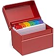 OSCO Red Hi-Gloss Plastic Index Box | Small | A to Z Divider Tabs | 100 Lined Note Cards Included (5" X 3") | Ruled Revision Flash Cards | Recipe Notes | Contacts Filing | Fits Cards 127 x 76 mm