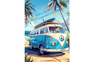 GDYEEH 5D Bus Diamond Painting, DIY Voiture Broderie Diamant Painting Complet,Bord de Mer Art du Diamant Peinture Strass Point de Croix Painting pour Adultes Débutants Murale Décor 30x40 cm