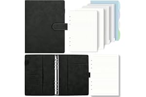 SKYDUE SKYDYE A5 6 Ring Binder - 135 Sheet Refill Paper, A5 Ring Binder Notebook with Pockets and Dividers for School Notes and Travel Diaries (Black)