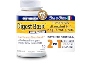 Enzymedica, Digest Basic + Live Bacteria, Integratore Alimentari con Enzimi Digestivi e Probiotici, Indicato per Irregolarità e Gonfiore Addominale, Gluten Free, Senza Lattosio, 90 Capsule