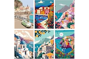 Jawecci 6 Pack Cityscape Paint by Numbers Kit Adults, Adults Painting by Number Kits on Canvas, Easy Acrylic Arts Crafts Beginners for Gifts Home Decor