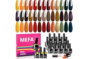 MEFA 23 Pcs Gel Nail Polish Set, 20 Colors Fall Autumn Gel Nail Polish Kit with Base Coat No Wipe Glossy & Matte Top Coat Brown Orange Red Glitter Nude Nail Art Manicure DIY Salon Home Gift