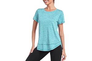 Deaviya Sport T-Shirt Damen, Kurzarmshirt Frauen Locker, Workout Tops Rundhalsausschnitt Athletisch Lässig Laufen Yoga Fitness T-Shirts Seite Split Tee