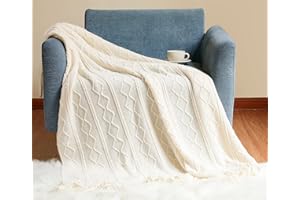 Hayisugal Wohndecke Boho Decke Weich Strick Wolldecke mit Quaste Kuscheldecke Sofadecke Couch Decke Überwurfdecke, Beige, 130 x 200cm