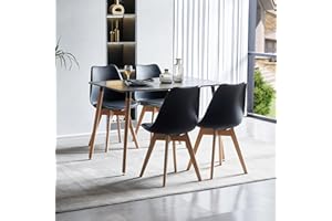 LafeuR Esszimmergruppe Esstisch mit 4 Stühlen Essgruppen, Rechteckig Küchentisch-Set für 4 Personen Sitzgruppe für Wohnzimmer Küche Büro(Schwarz Tisch+4 Schwarz Esszimmerstühle)