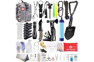 ‎POKTWORLD Außen Notfall Survival Kit Militär Hochwertig,Notfall Survival Ausrüstung mit Erste Hilfe Set I Wasserfilter I Jagdmesser I Taschenlampe,Outdoor Ausrüstung für Wandern