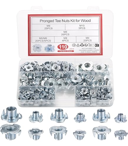 Swpeet 175-Piece Threaded Insert & T-Nut Assortment Kit – M4 To M10 Carbon Steel Furniture Fasteners With Hex Wrenches (Zinc Plated)