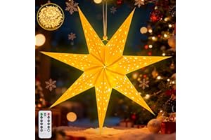 SUNSHINE SMILE Papierstern Lampenschirm,45cm LED Papiersterne Zum Aufhängen mit Fernbedienung und Timer,Papierstern mit Beleuchtung 8 Leuchtmodi,Papierstern Beleuchtet zum Aufhängen,Weihnachtsstern Beleuchtet