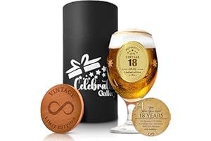 Celebration Gallery Beer Glasses 18th Birthday Gifts – Personalised Gifts for Men Custom Mug with Wooden Coaster – 400ml Pint Glasses Beer Gifts – Food-Grade Glass Mugs for Men in Elegant Gift Box