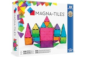 Magna-Tiles 32-teiliges Set Clear Colours mit unterschiedlichen, magnetischen 3D-Bausteinen in klaren Farben, fördert spielerisches Lernen