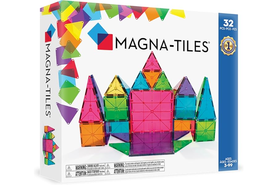 MAGNA-TILES Classic 32-Piece Magnetic Construction Set, Magnet Building Blocks, STEM Engineering Toys & Math Manipulatives, Preschool, Classroom, Playroom, Sensory Room Essentials
