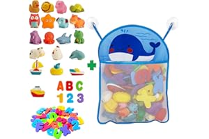 Kidow Toys Baby Bath Toys Mega Pack 56-piece Bath Toy Set, Comprehensive Baby Bath Toy No Mould Bath Toys & Kids Foam Letters Bath Collection, Educational & Fun, Ideal For Gift (Whale Toys)