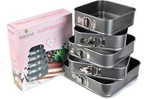 ARIANA HOMEWARE® Set of 5 Non-Stick Square Cake Tins Springform with Removable Bottoms and Metal Handles Loose Base Leakproof Baking Pan Tray Perfect for Cakes – Sizes 20 x 22 x 24 x 26 x 28 cm