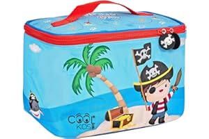 PERLETTI Bolsa Termica Porta Alimentos Niño con Estampado - Nevera Portatil Pequeña para Niño Azul - Bolsa Almuerzo Infantil Lunch Bag Playa Picnic Escuela - Cool Kids - 15x23x15cm (Pirata)
