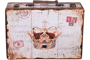 BIRENDY Skrzynia KD 1289 zestaw walizek, drewniana skrzynia obita szlachetną skórą w stylu vintage, skrzynia skarbów, skrzynka na pirackie, rozmiar XL, 36 cm