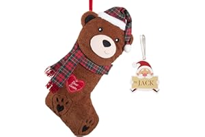 Valery Madelyn 3D Weihnachtsstrumpf Personalisiert,54cm Groß Nikolausstrumpf Brauner Bär für Weihnachtsdeko,Kinder Nikolausstiefel zum Befüllen,Hängende Christmas Stocking Kamin Weihnachtsbaum