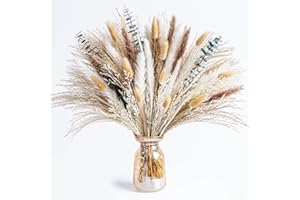 SRUMVOAT 103 Pcs Pampas Grass, Dried Flowers Bouquet, Natural Pampas Grass with Eucalyptus and Bunny Tails, Dried Flowers for Vase, Wedding Table Decorations, Room Decor, Baby Shower, Home Decoration