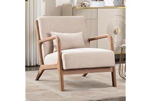 Bonzy Home Modern Accent Chair, Lounge Single Sofa, Reading Armchair for Bedroom with Extra Thickened Seat, Solid Wooden Frame, Tub Occasional Chair, Beige